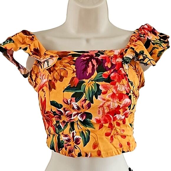 Rachel Roy Women's Off-Shoulder Smocked Floral Crop Top –Size Small - Picture 4 of 5